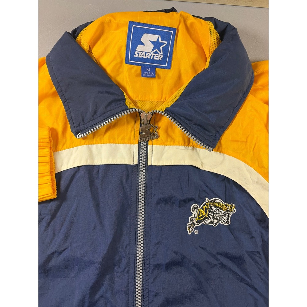 Starter Navy Midshipmen Jacket Mens Medium Blue Yellow USNA Windbreaker Vintage